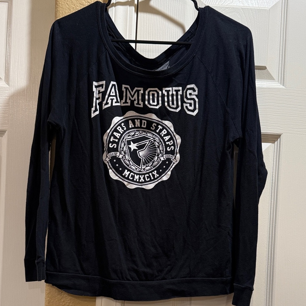 Famous Stars & Straps Black Long Sleeve Tee with White Logo